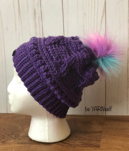 Purple Cables with Rainbow Faux Fur Ball